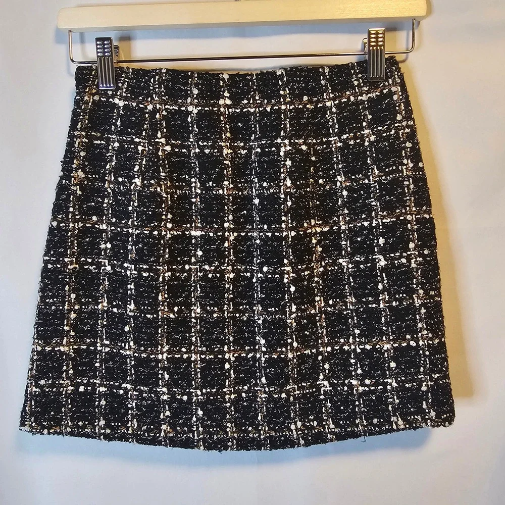 Abercrombie & Fitch Tweed Mini‎ Skort XS Black White Dark Academia Preppy